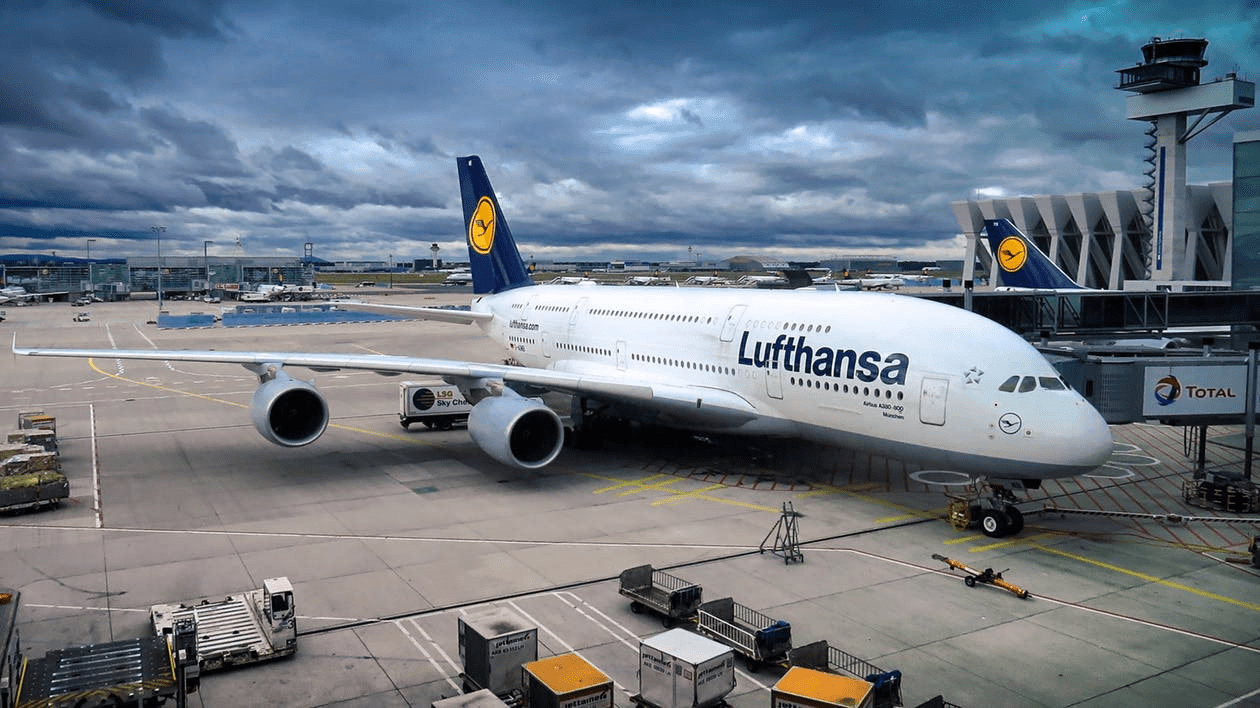 Lufthansa aircraft in flight—ideal for highlighting booking flexibility with the airline.